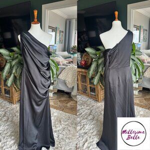 Theia Sleek Black One Shoulder Dress